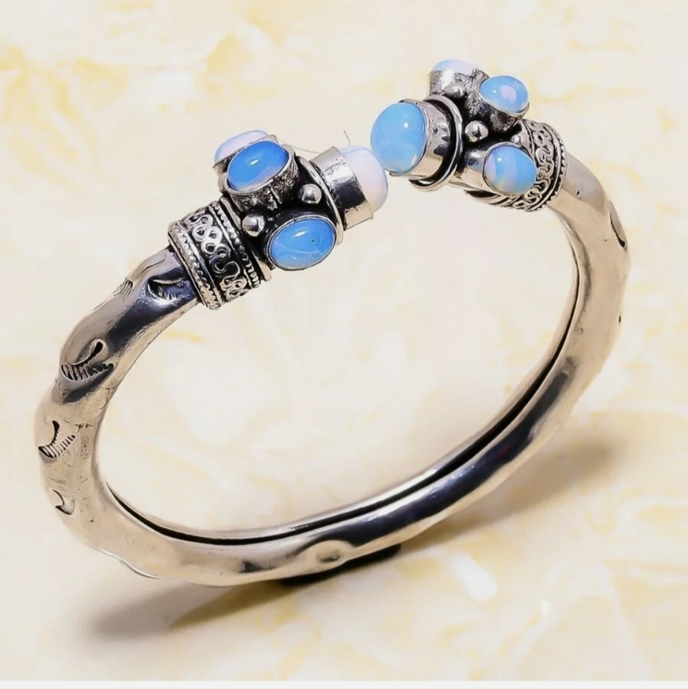 New Unique Milky Opal Silver Cuff Bracelet.
